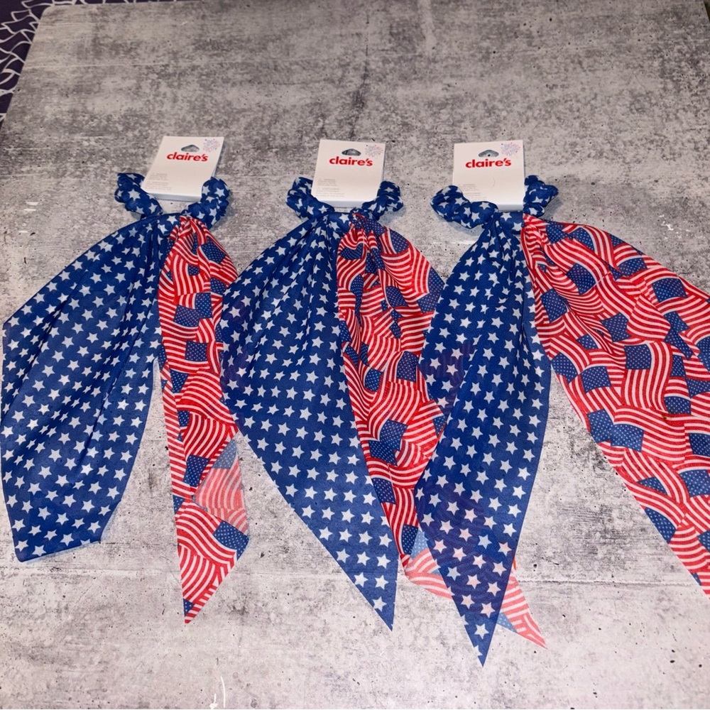 3 - Red White Blue American Flag 4th of July Hair Scrunchie / Hair Tie USA NEW